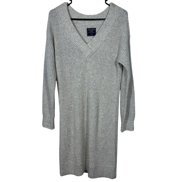 Abercrombie & Fitch Sweaters - Abercrombie & Fitch Womens Gray V-Neck Knit Sweater Dress Size Small Preppy Fall